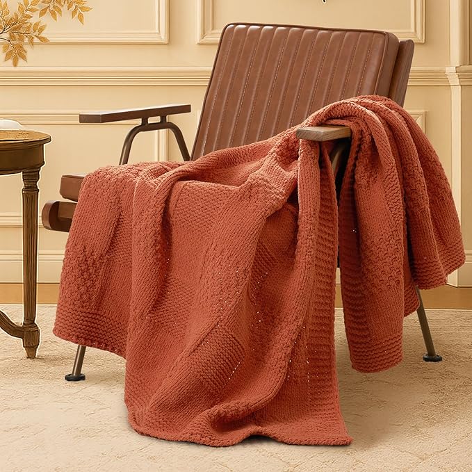 Amélie Home Checkered Chenille Knit Throw Blanket - Image 2