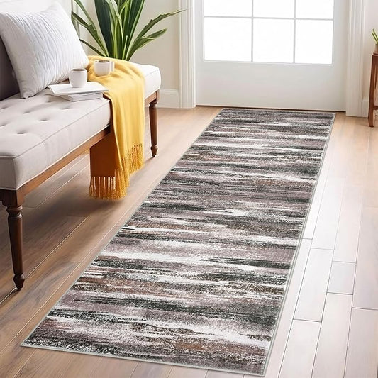 Modern Abstract Runner Rug 2x6, Dark Light Brown White Washable Kitchen Runner by lansny