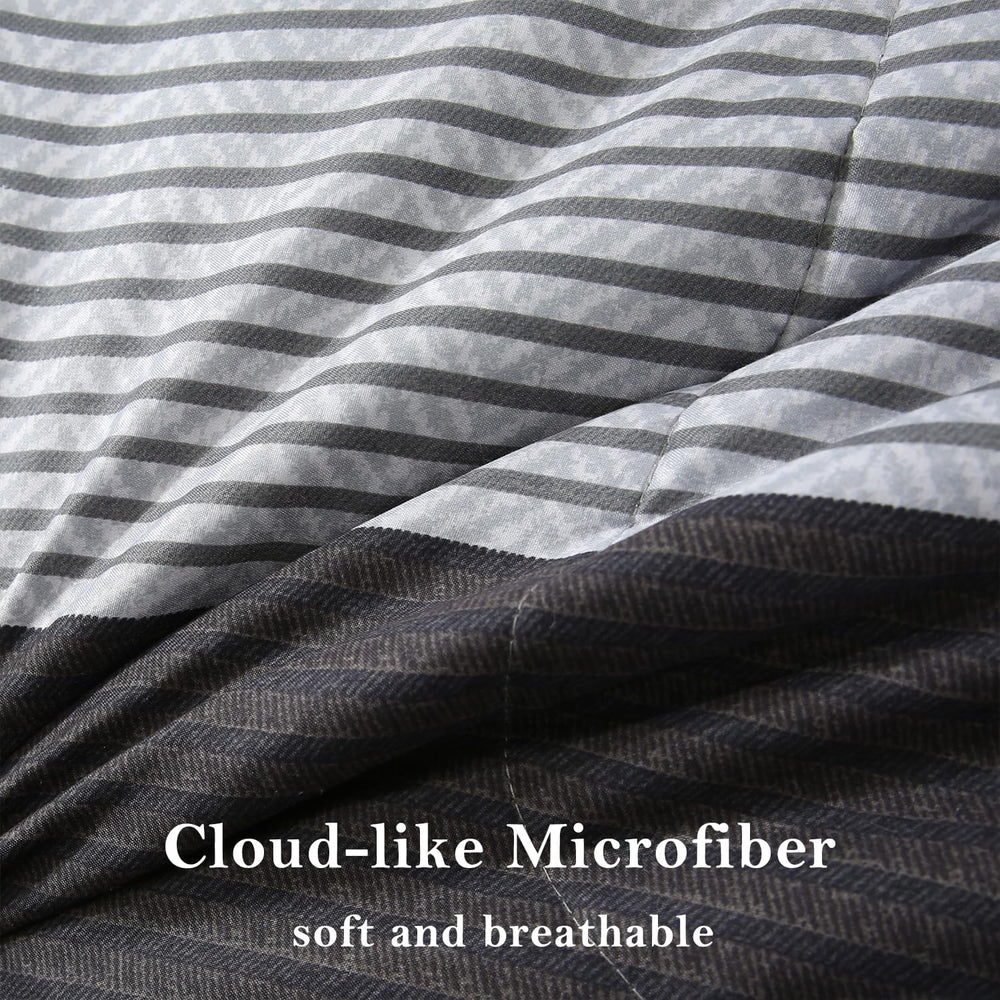 PERFEMET Black Twin Comforter Set, 3 Pieces Striped Pattern Bedding Set Mascu...