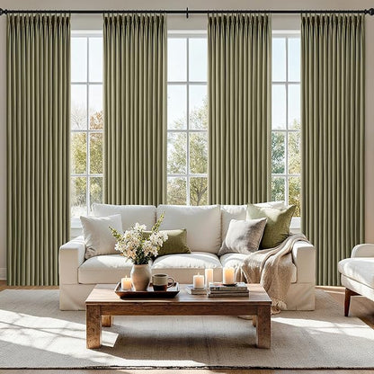 MIULEE Pinch Pleated Thick Linen Curtains 102 Inch 4 Panels Set Back Tab Memory by MIULEE