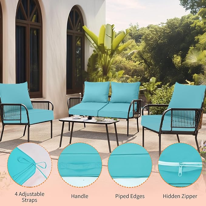Outdoor Deep Seat Cushions 22x22'', Lake Blue - Image 3