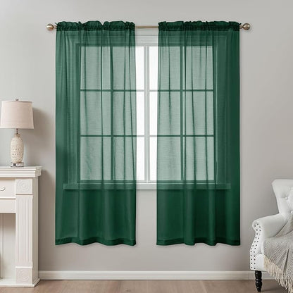 Green Sheer Curtains 72 Inches Long, Privacy Semi Sheer Curtains - Image 2