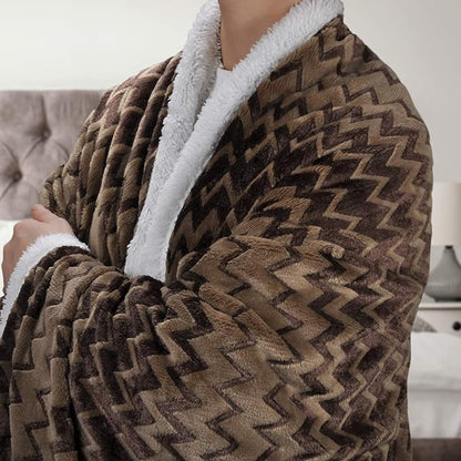 Catalonia Silky Soft Sherpa Throw Blanket, Flannel Chevron Micro Plush Fleece - Image 2