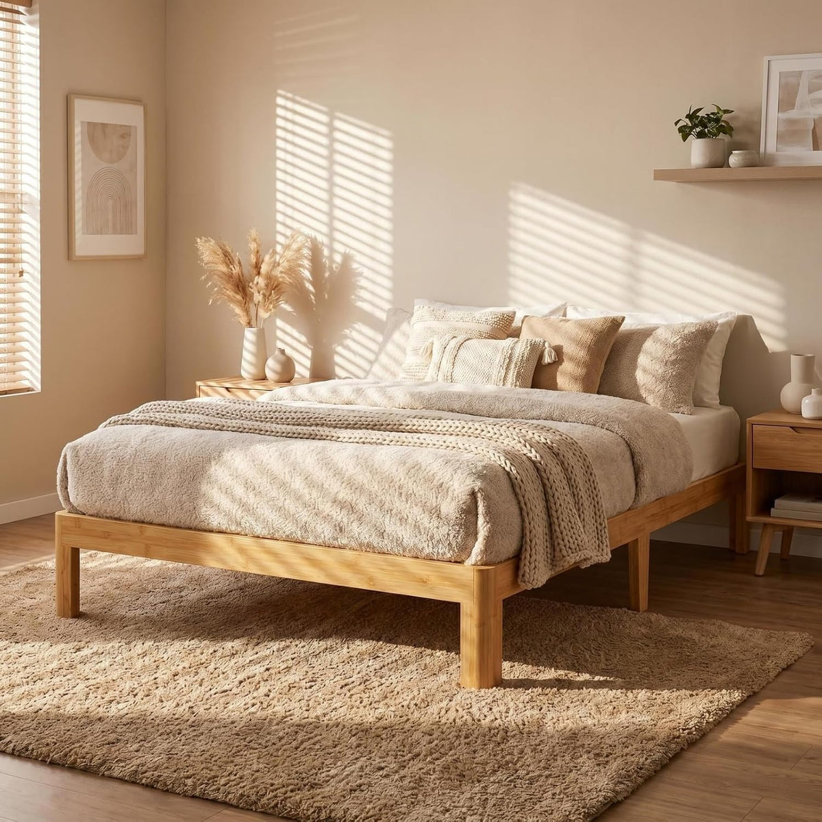 askeld 12 inch bamboo solid wood twin bed, main product view
