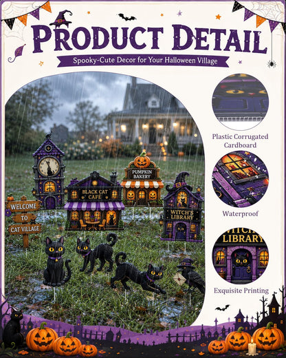 Halloween Yard Signs Outdoor Decorations - 12 Pcs Black Cat Village Set