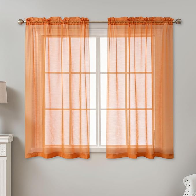 Orange Sheer Curtains 54 Inch Length, Privacy Semi Sheer Curtains - Image 2