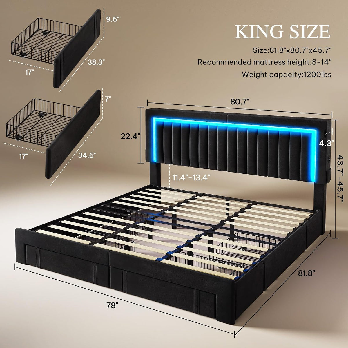 yitahome king size bed frame with adjustable headboard shown in use