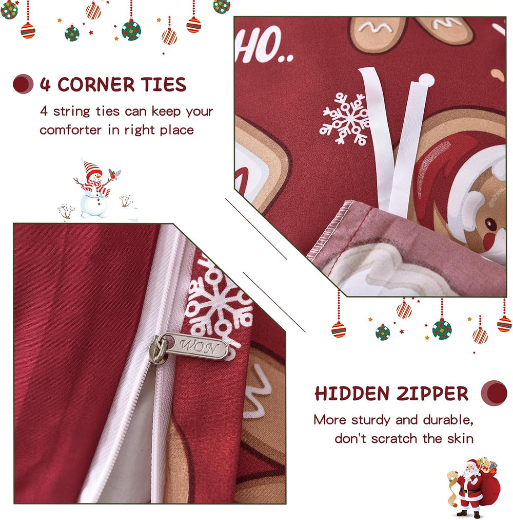 Luxudecor Christmas Duvet Cover Set Queen Size 3 Pieces,Red Christmas Duvet C...