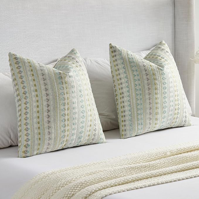 FUTEI Green Blue Decorative Throw Pillow Covers 24x24 Inch Set of 2, Soft Cozy - Image 6