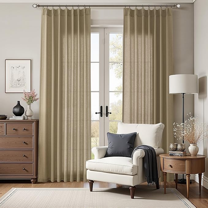 Linen Brown Pinch Pleated Linen Curtains 84 Inch Length 2 Panels - Image 7