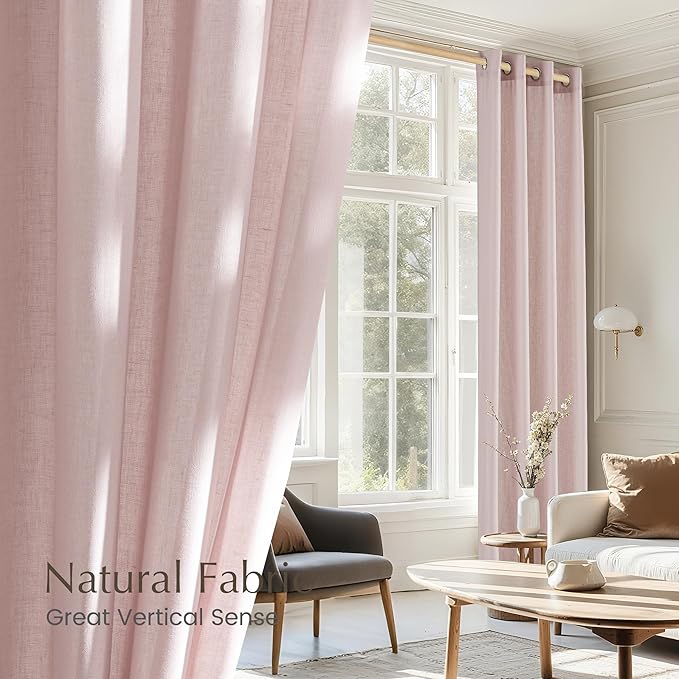 NICETOWN Thick Linen Blush Pink Curtains 2 Panels - Image 5