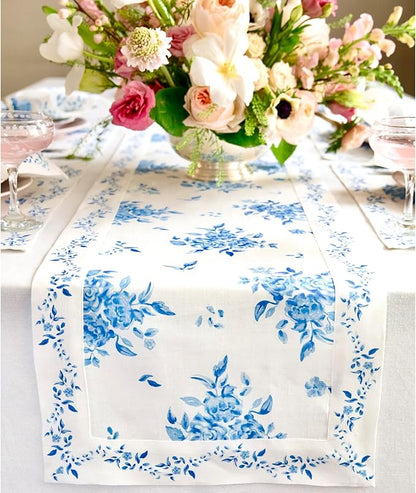 Solino Home Blue Floral Print Table Runner 120 Inches Long by SolinoHome