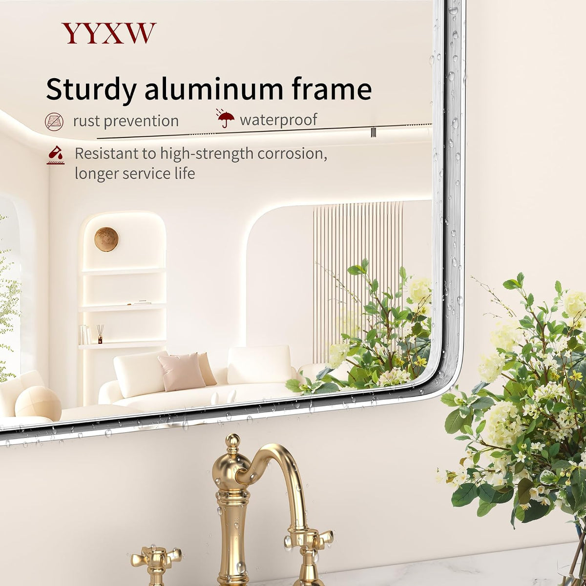 16" x 20" brushed nickel bathroom mirrors for, close-up detail