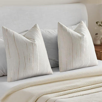 HAUSSY Cream Throw Pillow Covers 12x20 Inch Set of 2, Boho Embossed Striped - Image 6