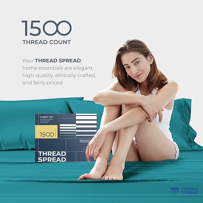 THREAD SPREAD 100% Egyptian Cotton Sheets Queen Size Bed Set - Image 8