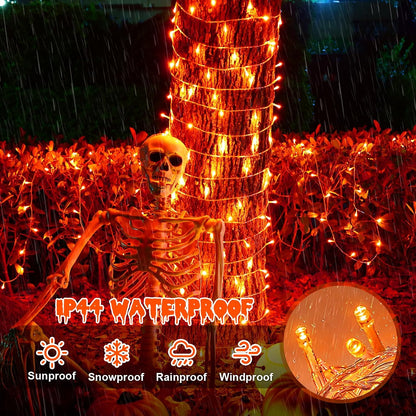 QITONG Halloween String Lights Outdoor Waterproof, 165ft 500 LED Orange led Lights Indoor, 8 Modes Clear Wire Twinkle Lights Plug in for Garden Patio Yard Decor