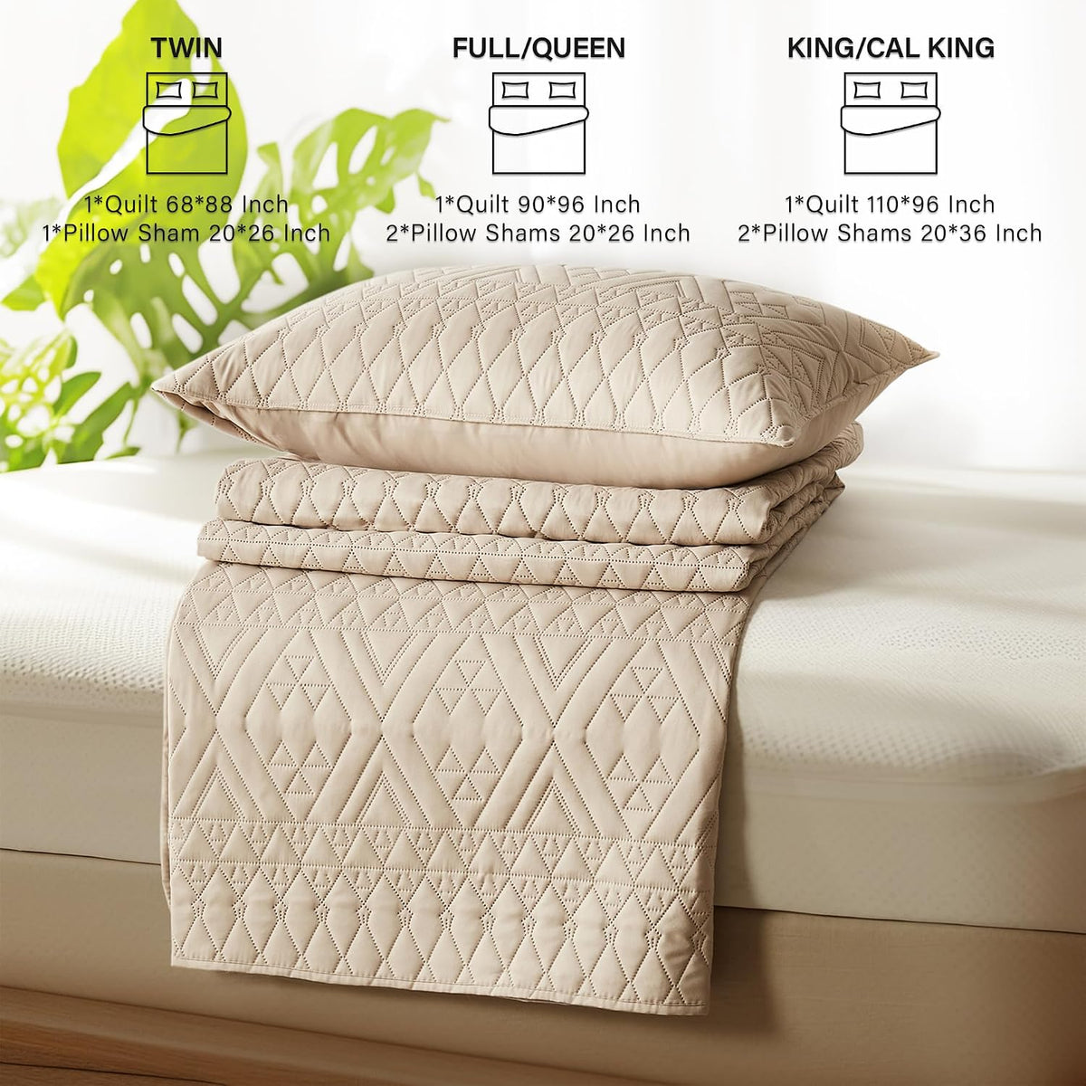 akkialla full/queen size quilt bedding set,beige lightweight microfiber on a desk or shelf