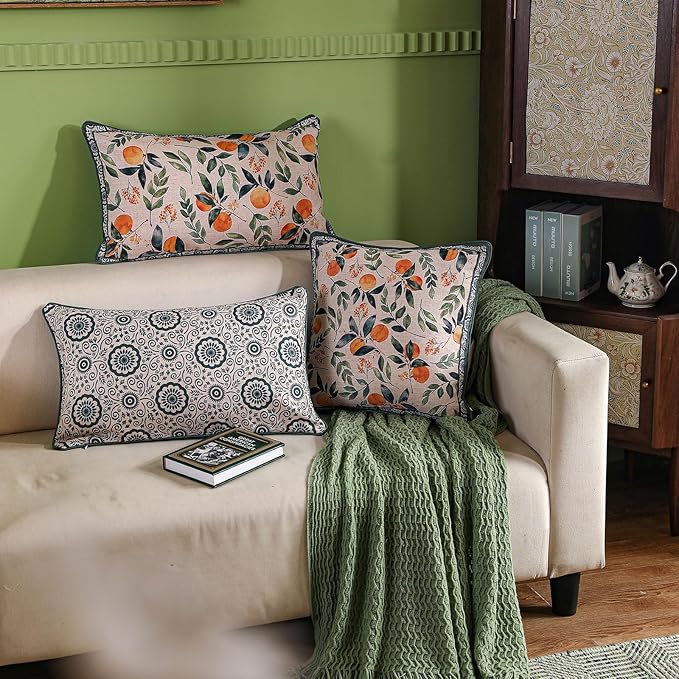 patdrea Designer Throw Pillow Covers, Square Green Vintage Rustic Linen - Image 3