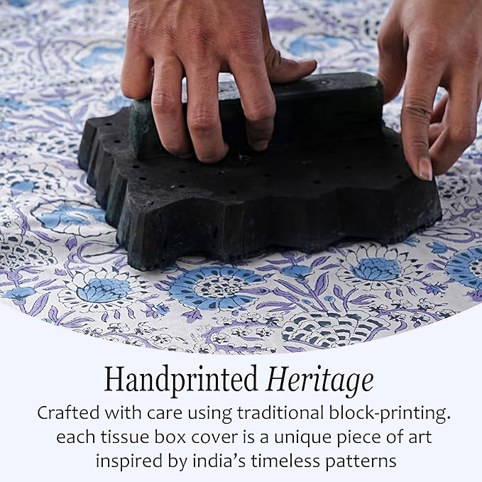 CPC Indigo Blue Hand Block Printed Cotton Tissue Box Cover 5" x 5" x 5.5" - Image 6