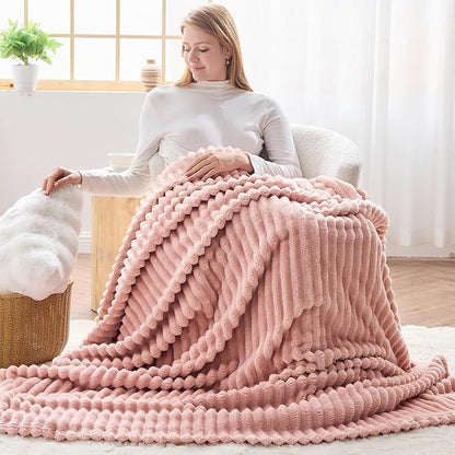 NEWCOSPLAY Super Soft Throw Blanket Pink Premium Silky Flannel Fleece 3D Ribbed - Image 6