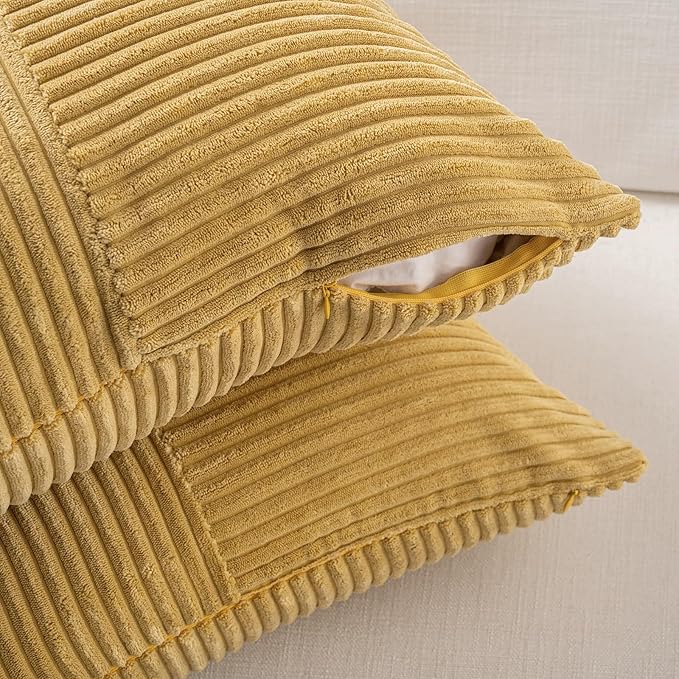Fancy Homi 2 Packs Mustard Yellow Big Decorative Throw Pillow Covers 24x24 Inch - Image 4