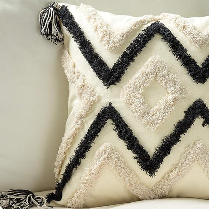 Woven Tufted Boho Throw Pillow Cover, Modern Decorative Geometric Chevron - Image 2