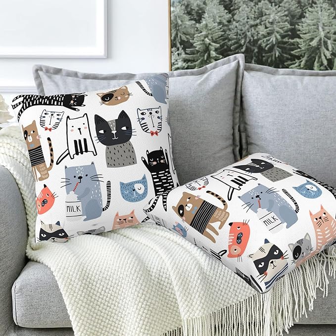Throw Pillow Cover Case Funny Cats Pillow Covers 16x16 Inch Set of 2, Soft - Image 5