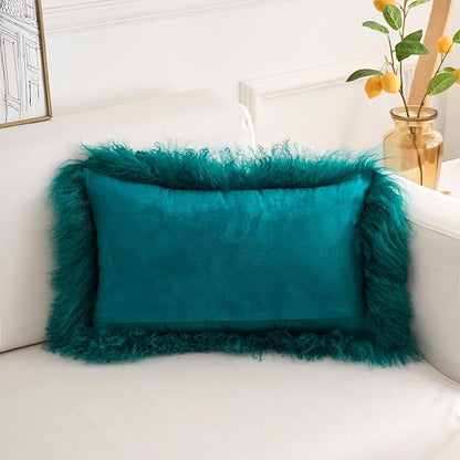Genuine Mongolian Lamb Fur Pillow Cover – 12"x20" Rectangular Cushion Case – - Image 6