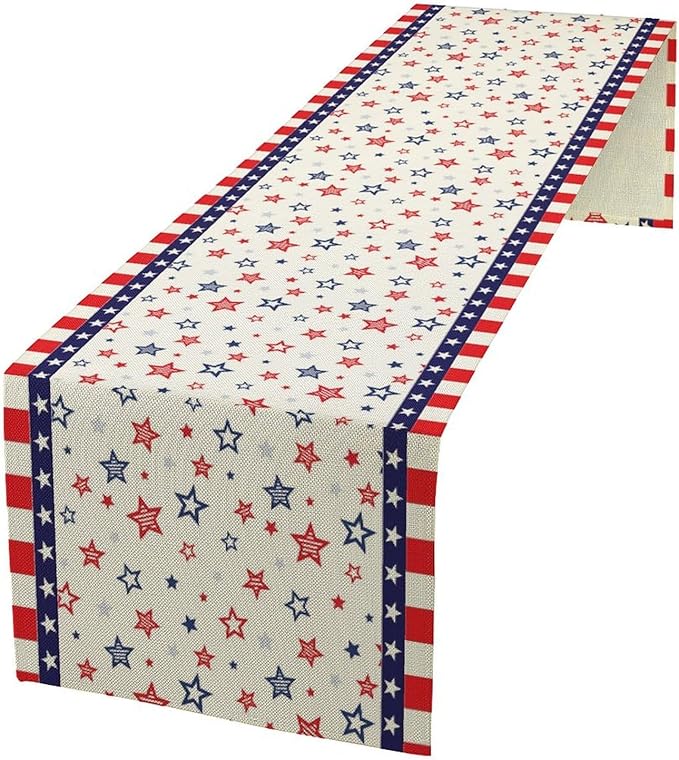 4th of July Table Runner, America Memorial Day Independence Day Stripe Stars by Unknown
