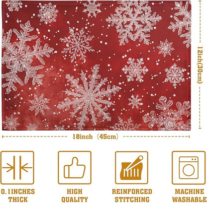 Red Snowflake Xmas Placemats Set of 4 Merry Christmas Snowflakes Linen Fabric - Image 4