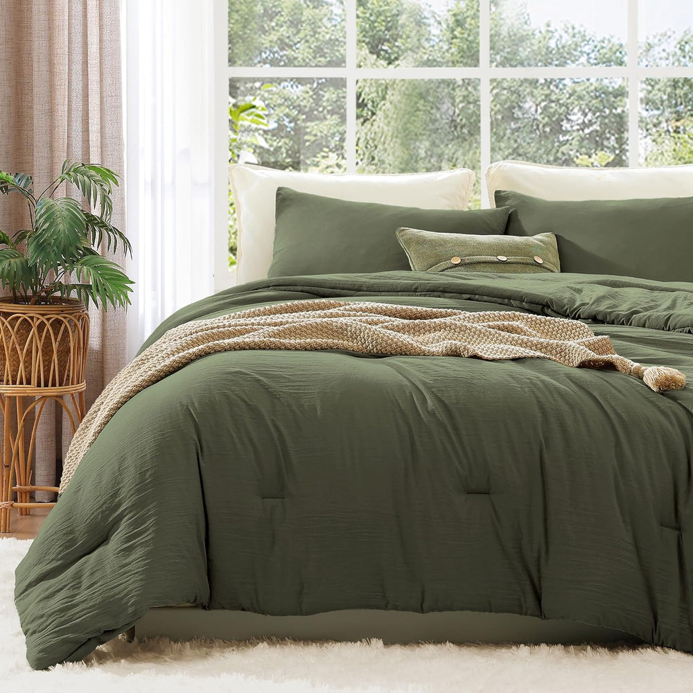 Queen Comforter Set-3 Pieces Soft Olive Green Comforters Queen Size Bedding