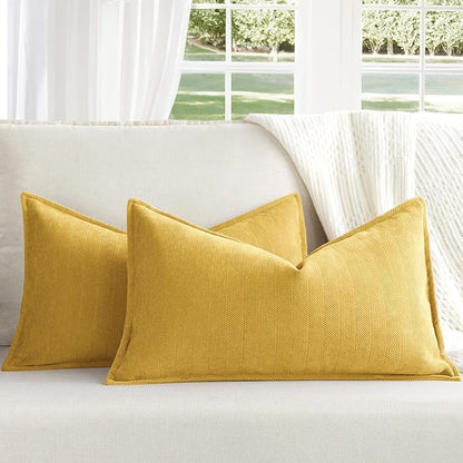 ZWJD Yellow Pillow Covers 12x20 Set of 2 Chenille Throw Pillow Covers by ZWJD