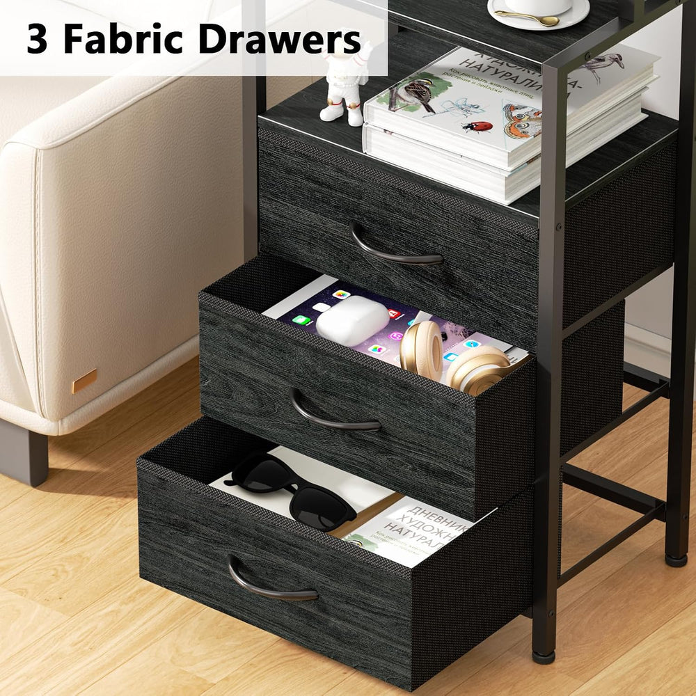 Furnulem Night Stand, Tall Nightstand with Charging Station for Bedroom