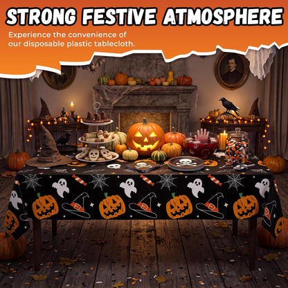 54 Inch X 300 Feet Plastic Table Cover Roll Disposable Halloween Tablecloth Pumpkin Ghost Plastic Table Covers for Halloween Party Decorations (Pumpkin Ghost, 300 Feet)