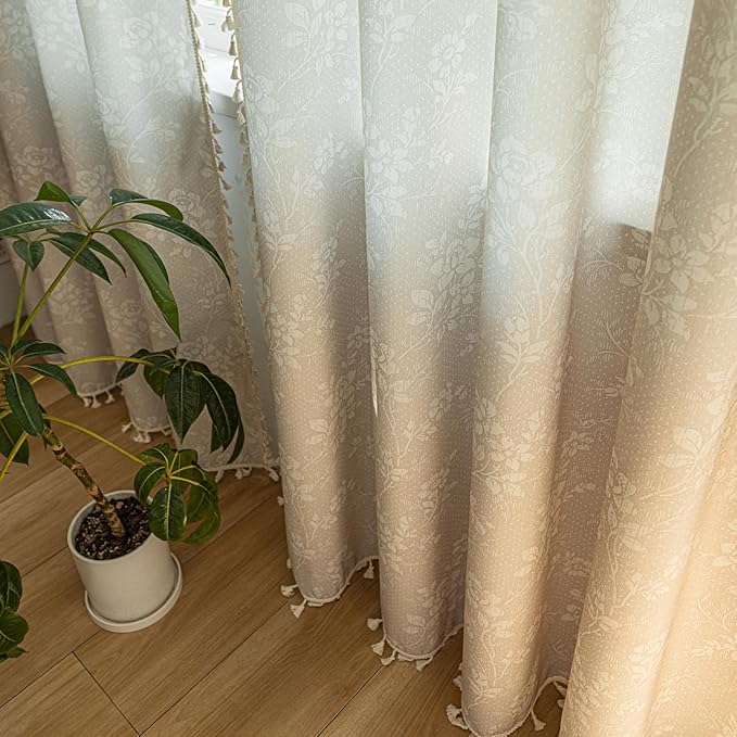 ENJOYBRIDAL Floral 63 Inch Curtains 2 Panel Set Light Camel Rustic Drapes Rod - Image 5