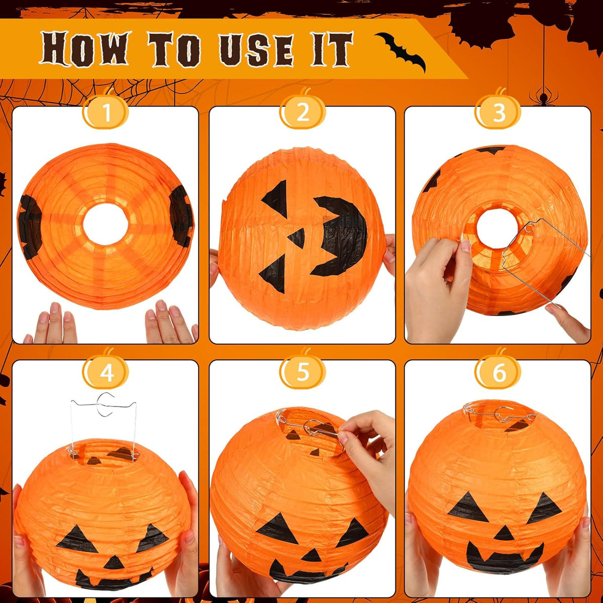 Retisee 20 Pcs 8 Inch Halloween Pumpkin Paper Lanterns Jack O Lantern
