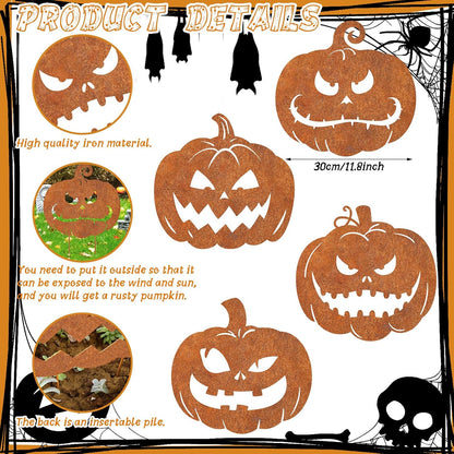 MorningRo 4 Pcs Halloween Outdoor Decoration Rusty Pumpkin Metal Yard Signs