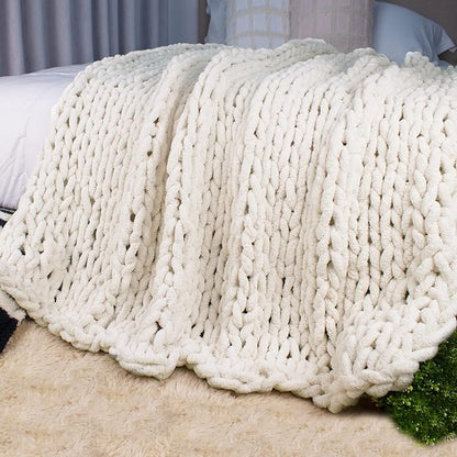 Carriediosa Chunky Knit Throw Blanket 50" X 60", 100% Hand Made Large Chenille by Carriediosa