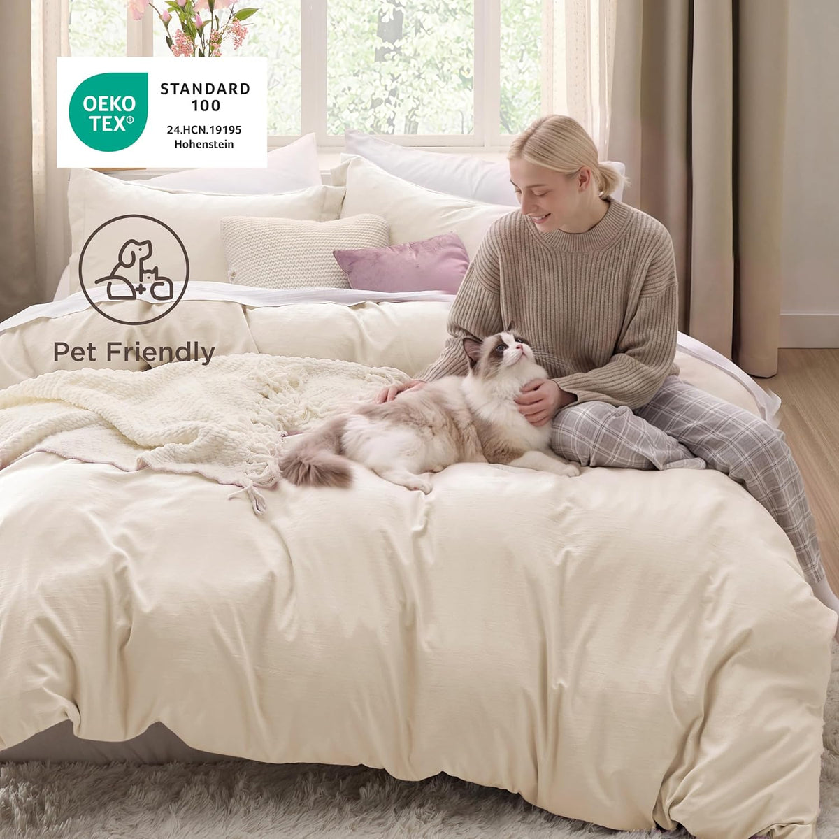 bedsure prewashed duvet cover king, cotton-like soft bedding on a desk or shelf