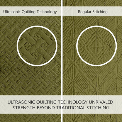 flymme quilts king size,lightweight olive green bedspreads,basket weave, close-up detail