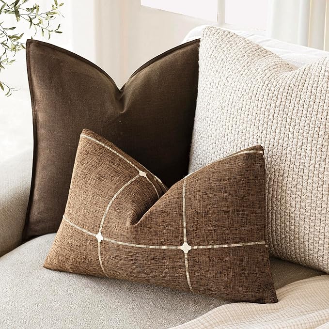 Foindtower Pack of 2 Decorative Faux Linen Jacquard Check Throw Pillow Covers - Image 5
