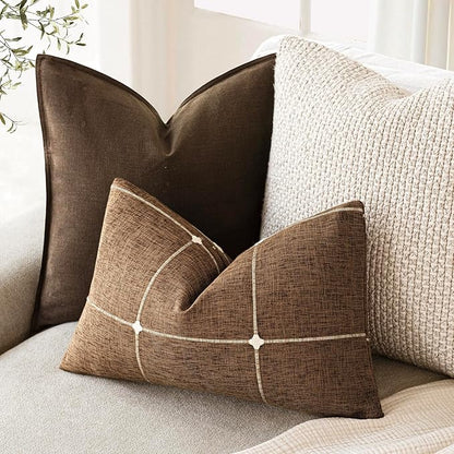 Foindtower Pack of 2 Decorative Faux Linen Jacquard Check Throw Pillow Covers - Image 5