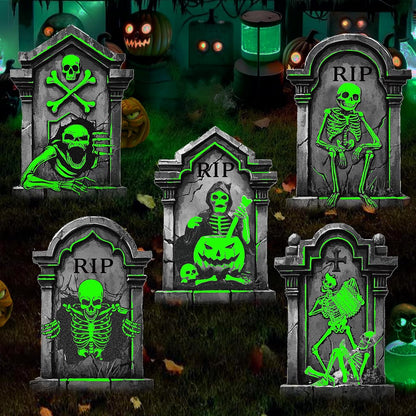 25.2in Halloween Tombstones Outdoor Decor Glow in The Dark - 5PCS Large Tombstones for Graves Halloween Gravestones Decorations Yard Signs