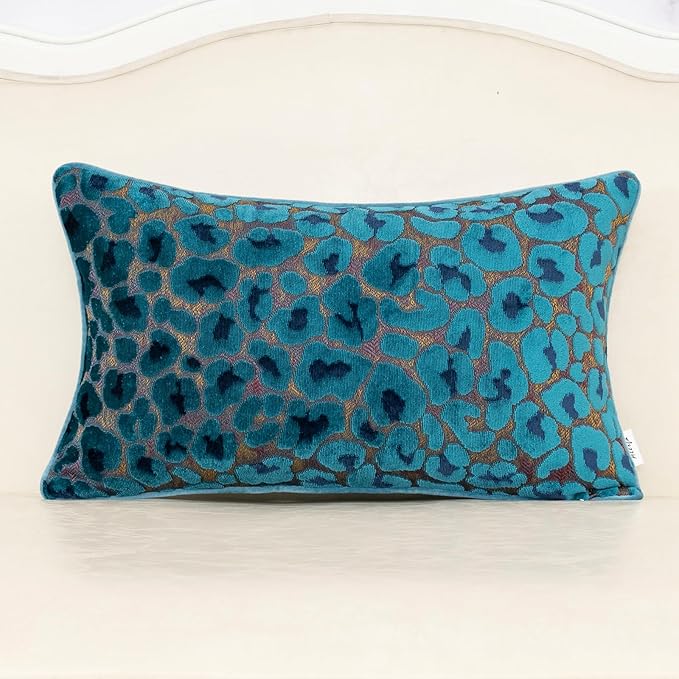 Alerfa Blue Floral Throw Pillow Cover 12 x 20 Inch Cut Velvet Rectange Luxury by Alerfa