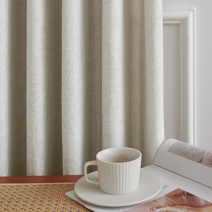 HUTO Extra Wide Pinch Pleated Semi Transparent Curtain, Flax Linen Privacy - Image 6
