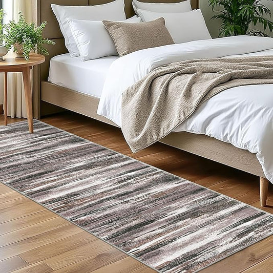Modern Abstract Bedroom Runner Rug 2x7, Dark Light Brown White Washable Kitchen by lansny