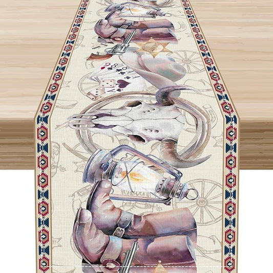 Western Cowboy Table Runner, Watercolor Rustic Country Cowboy American Wild by Unknown