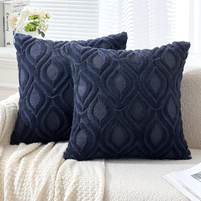 MIULEE Navy Blue Throw Pillow Covers 20x20 Inch, Soft Winter Plush Faux Wool by MIULEE