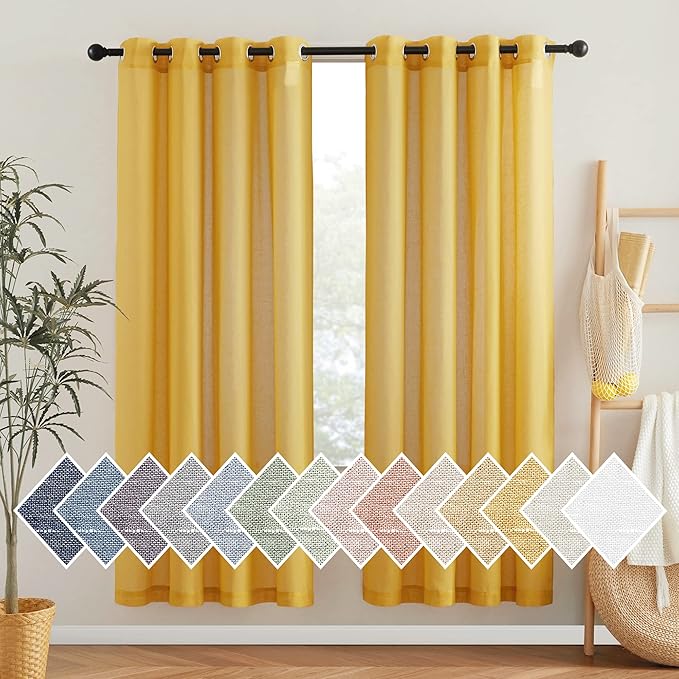NICETOWN Linen Sheer Curtains 72 inch Length 2 Panels, Grommet Linen Blend by NICETOWN