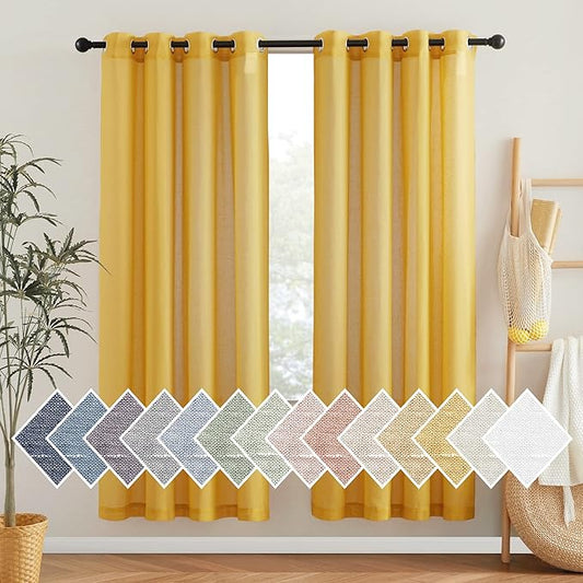 NICETOWN Linen Sheer Curtains 72 inch Length 2 Panels, Grommet Linen Blend by NICETOWN